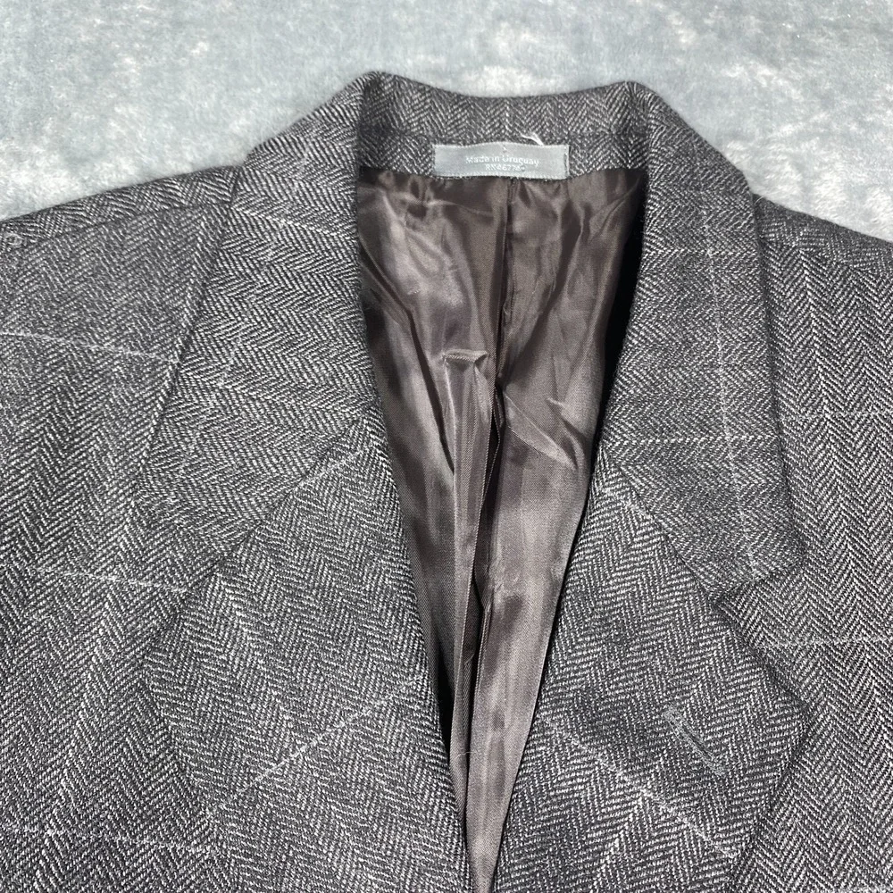 Oleg Cassini Blazer Mens 42R Gray Windowpane Wool Cashmere Blend Suit Jacket